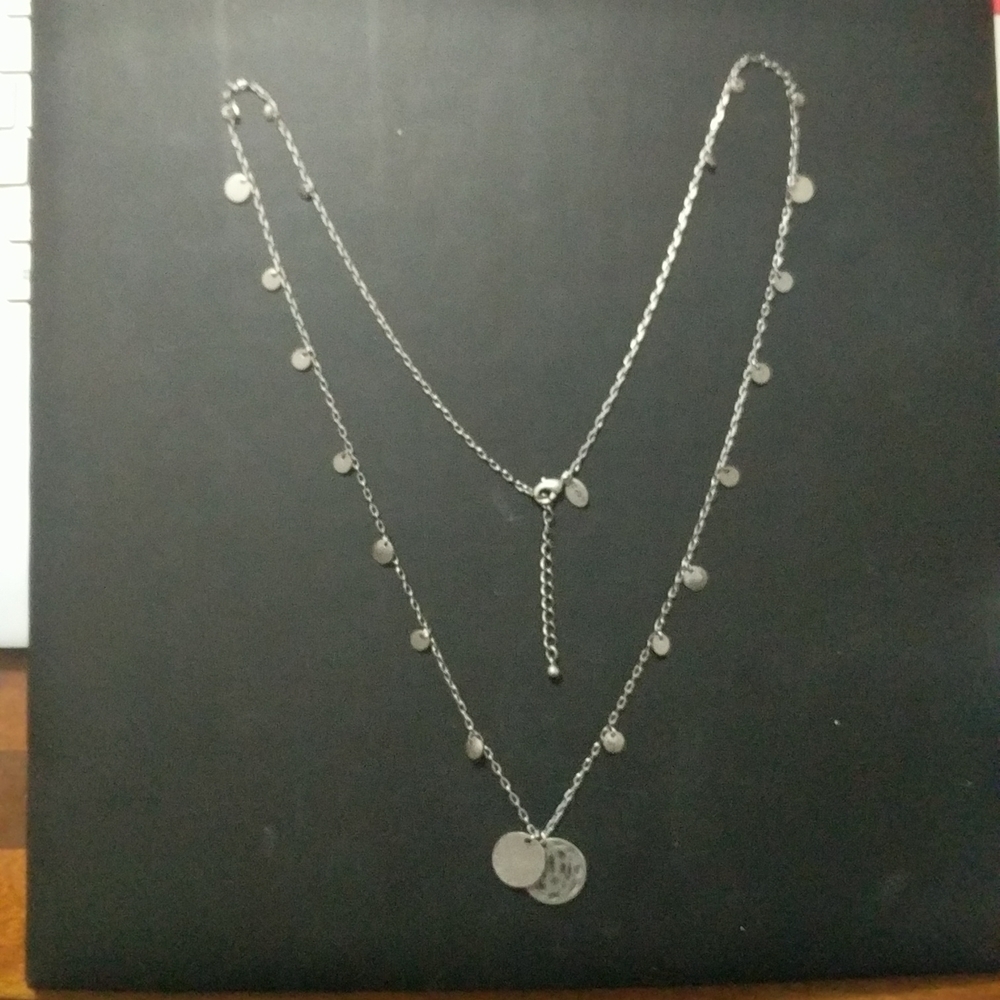 American Eagle Silver Tone Disc Long Statement Necklace